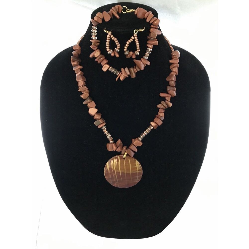 Handmade-27in Cognac Colored Jewelry Set
